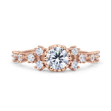 Art Deco Wedding Engagement Ring Round Simulated Cubic Zirconia 925 Sterling Silver