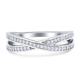 Crisscross Wedding Eternity Ring Cubic Zirconia 925 Sterling Silver