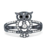 Owl Black Spinel Eye Ring Cubic Zirconia 925 Sterling Silver