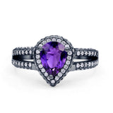 Vintage Style Pear Halo Engagement Ring Cubic Zirconia 925 Sterling Silver