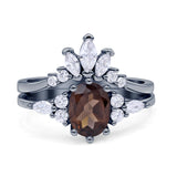 Art Deco Oval Natural Smoky Quartz Engagement Ring Bridal Set