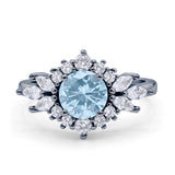 Art Deco Round Engagement Ring Cubic Zirconia 925 Sterling Silver