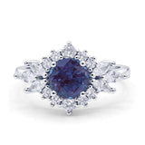 Art Deco Round Lab Alexandrite Engagement Ring With CZ Accents