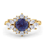 Art Deco Round Lab Alexandrite Engagement Ring With CZ Accents