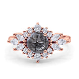 Art Deco Round Natural Rutilated Quartz Engagement Ring With CZ Accents