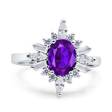 Vintage Style Oval Engagement Ring Simulated Cubic Zirconia 925 Sterling Silver