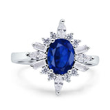 Vintage Style Oval Engagement Ring Simulated Cubic Zirconia 925 Sterling Silver
