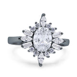 Vintage Style Oval Engagement Ring Simulated Cubic Zirconia 925 Sterling Silver