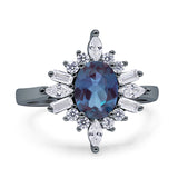Vintage Style Halo Oval Lab Alexandrite Engagement Ring