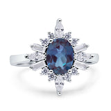 Vintage Style Halo Oval Lab Alexandrite Engagement Ring