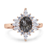 Vintage Style Halo Oval Natural Rutilated Quartz Engagement Ring