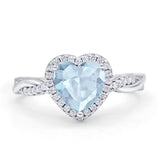 Halo Twisted Infinity Heart Engagement Ring Cubic Zirconia 925 Sterling Silver