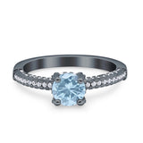 Accent Hidden Halo Round Natural Aquamarine Engagement Ring