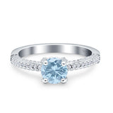 Accent Hidden Halo Round Natural Aquamarine Engagement Ring