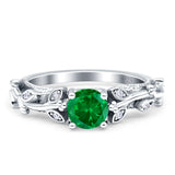 Vintage Style Floral Round Engagement Ring Cubic Zirconia 925 Sterling Silver