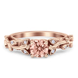 Vintage Style Floral Round Engagement Ring Cubic Zirconia 925 Sterling Silver