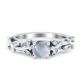 Vintage Floral Leaf Style Round Natural Moonstone Engagement Ring