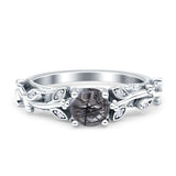 Vintage Floral Leaf Style Round Natural Rutilated Quartz Engagement Ring