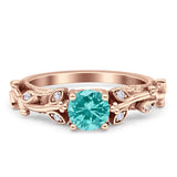 Vintage Style Floral Round Engagement Ring Cubic Zirconia 925 Sterling Silver