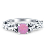Vintage Style Floral Round Engagement Ring Cubic Zirconia 925 Sterling Silver