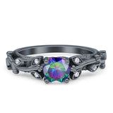 Vintage Style Floral Round Engagement Ring Cubic Zirconia 925 Sterling Silver