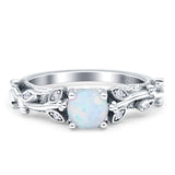 Vintage Style Floral Round Engagement Ring Cubic Zirconia 925 Sterling Silver