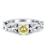 Vintage Style Floral Round Engagement Ring Cubic Zirconia 925 Sterling Silver