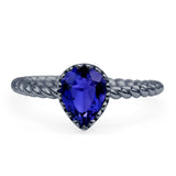 Vintage Teardrop Pear Rope Twisted Band Engagement Ring Cubic Zirconia 925 Sterling Silver