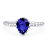 Vintage Teardrop Pear Rope Twisted Band Engagement Ring Cubic Zirconia 925 Sterling Silver