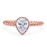 Vintage Teardrop Pear Rope Twisted Band Engagement Ring Cubic Zirconia 925 Sterling Silver