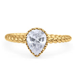 Vintage Teardrop Pear Rope Twisted Band Engagement Ring Cubic Zirconia 925 Sterling Silver