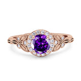 Art Deco Round Engagement Ring Cubic Zirconia 925 Sterling Silver