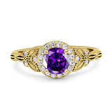 Art Deco Round Engagement Ring Cubic Zirconia 925 Sterling Silver