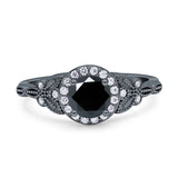 Art Deco Round Engagement Ring Cubic Zirconia 925 Sterling Silver