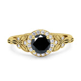Art Deco Round Engagement Ring Cubic Zirconia 925 Sterling Silver