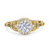 Art Deco Round Engagement Ring Cubic Zirconia 925 Sterling Silver