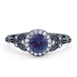 Halo Vintage Style Round Lab Alexandrite Engagement Ring