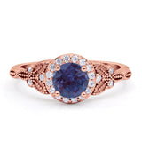 Halo Vintage Style Round Lab Alexandrite Engagement Ring
