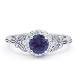 Halo Vintage Style Round Lab Alexandrite Engagement Ring