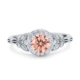 Art Deco Round Engagement Ring Cubic Zirconia 925 Sterling Silver