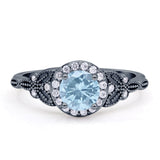 Halo Vintage Style Round Natural Aquamarine Engagement Ring