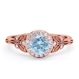 Halo Vintage Style Round Natural Aquamarine Engagement Ring