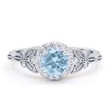 Halo Vintage Style Round Natural Aquamarine Engagement Ring