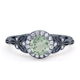 Halo Vintage Style Round Natural Green Amethyst Engagement Ring