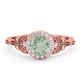 Halo Vintage Style Round Natural Green Amethyst Engagement Ring