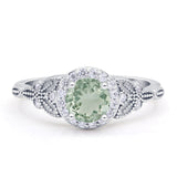 Halo Vintage Style Round Natural Green Amethyst Engagement Ring