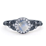 Halo Vintage Style Round Natural Moonstone Engagement Ring
