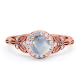 Halo Vintage Style Round Natural Moonstone Engagement Ring