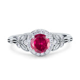 Art Deco Round Engagement Ring Cubic Zirconia 925 Sterling Silver