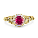 Art Deco Round Engagement Ring Cubic Zirconia 925 Sterling Silver